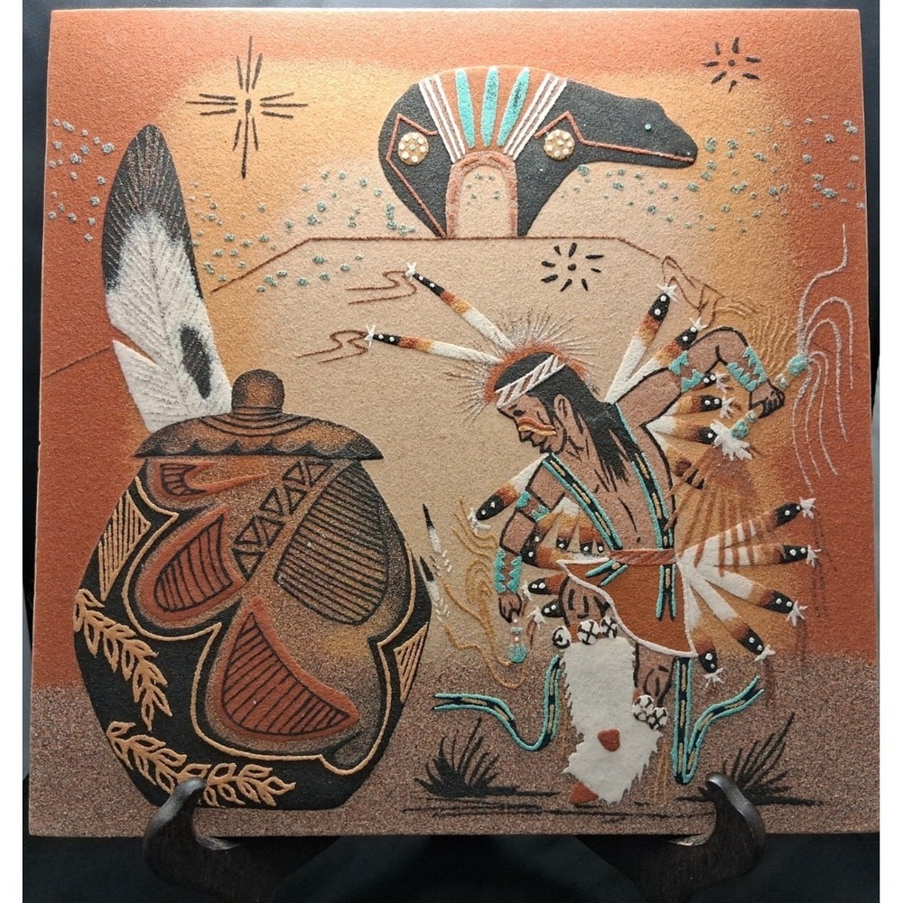 Signed Sig. of Sand Art Navajo/ Dancer, Bear, Navajo Pottery, Eagle Feather